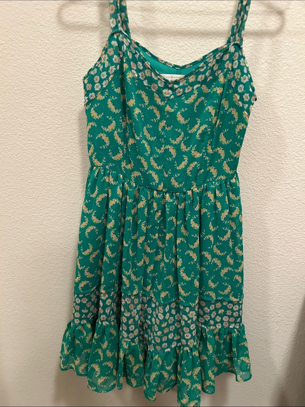 LC Lauren Conrad Teal Green Floral Tiered Sundress